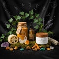 AMVital Turmeric Glow Trio – Scrub + Serum + Cream – Enchanted Witchy Botanical Altar