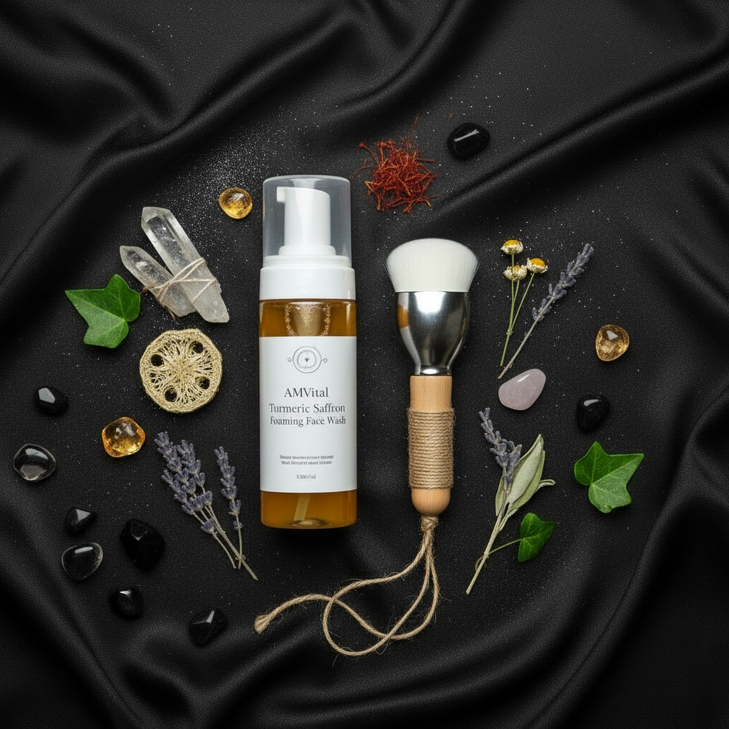 AMVital Turmeric Saffron Foaming Face Wash + Cleansing Brush – Iron & Ivy Apothecary