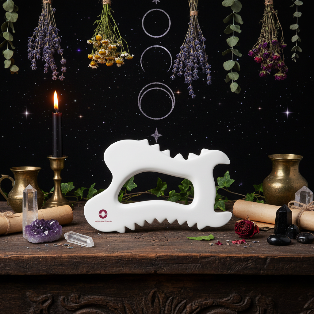 Horizontal white ceramic gua sha board with integrated handle