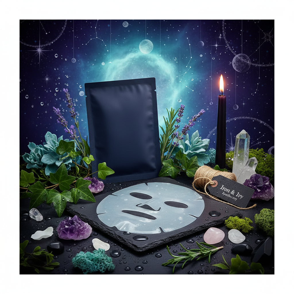 Hydrating Sheet Mask in an enchanted moonlit botanical scene