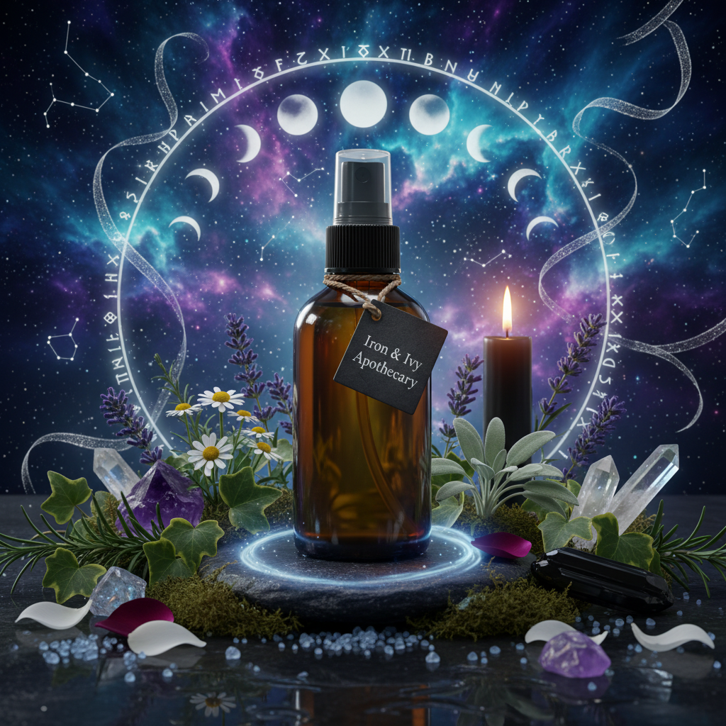 Magnesium Mist Body Spray in a full-force cosmic botanical scene