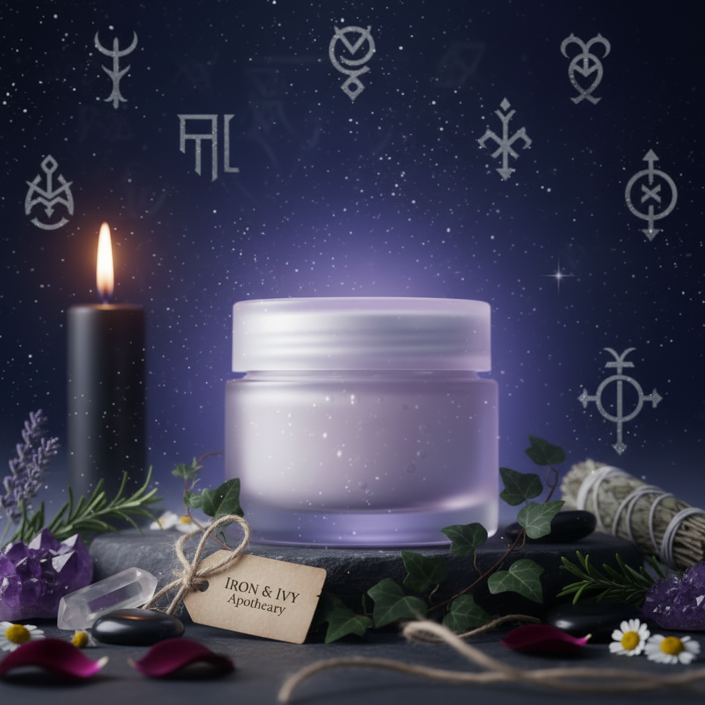 PHLab Collagen Jelly Cream with complete enchanted altar setup and Iron & Ivy tag