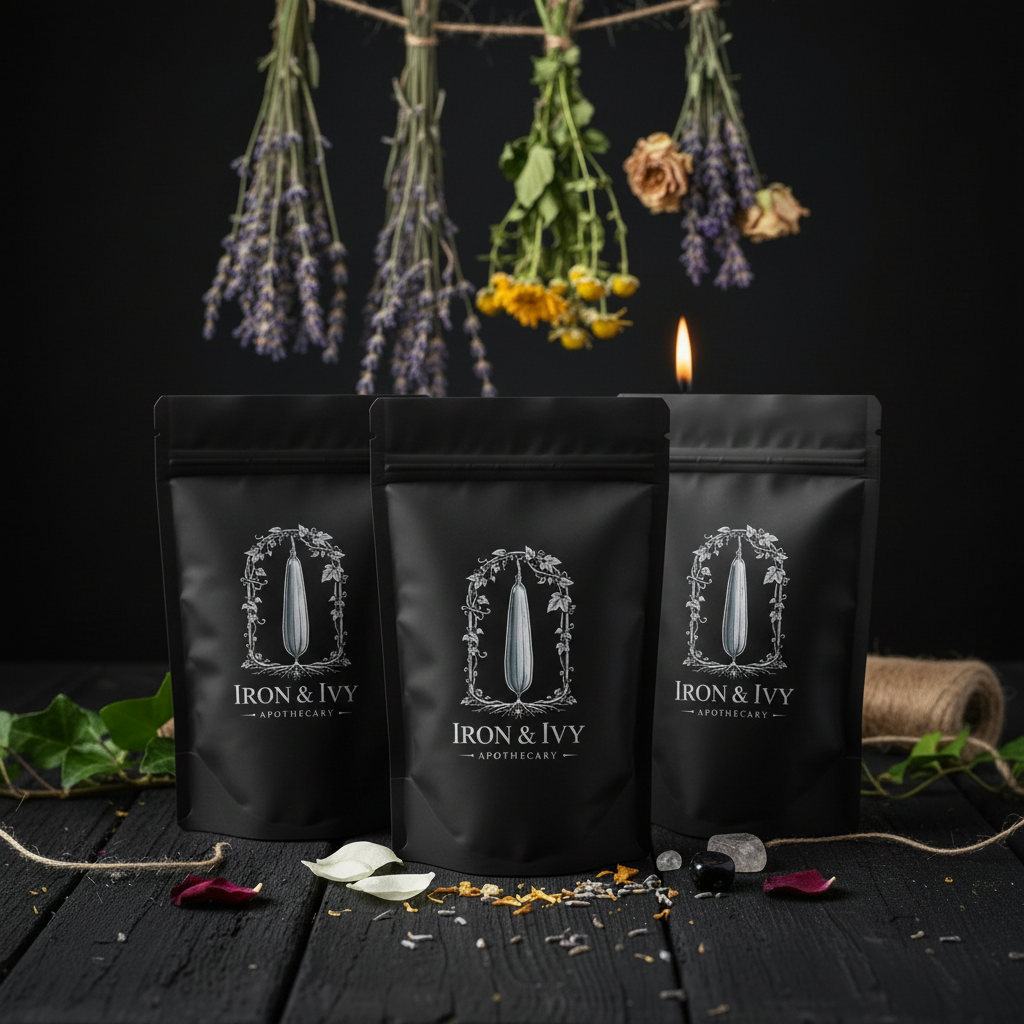 Three black Garden Calm Bath Mix bags with logo